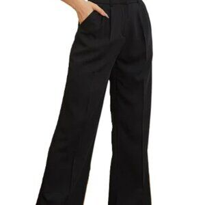 NWOT Funyyzo High Rise Wide Leg Pleated Side Pockets Dress Black Ankle Pants-L